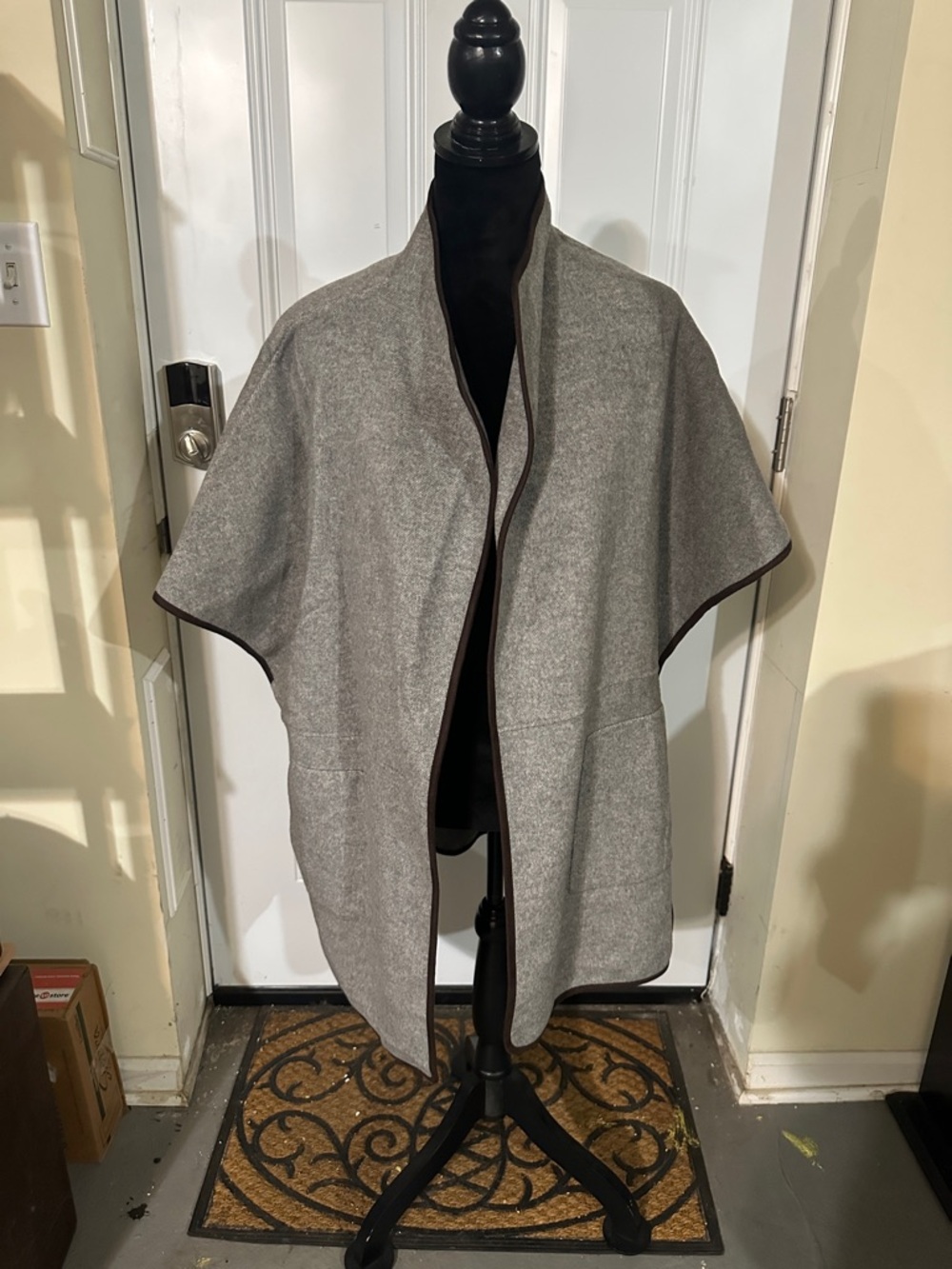 Zara Gray Wool Blend Cape with Dark Trim